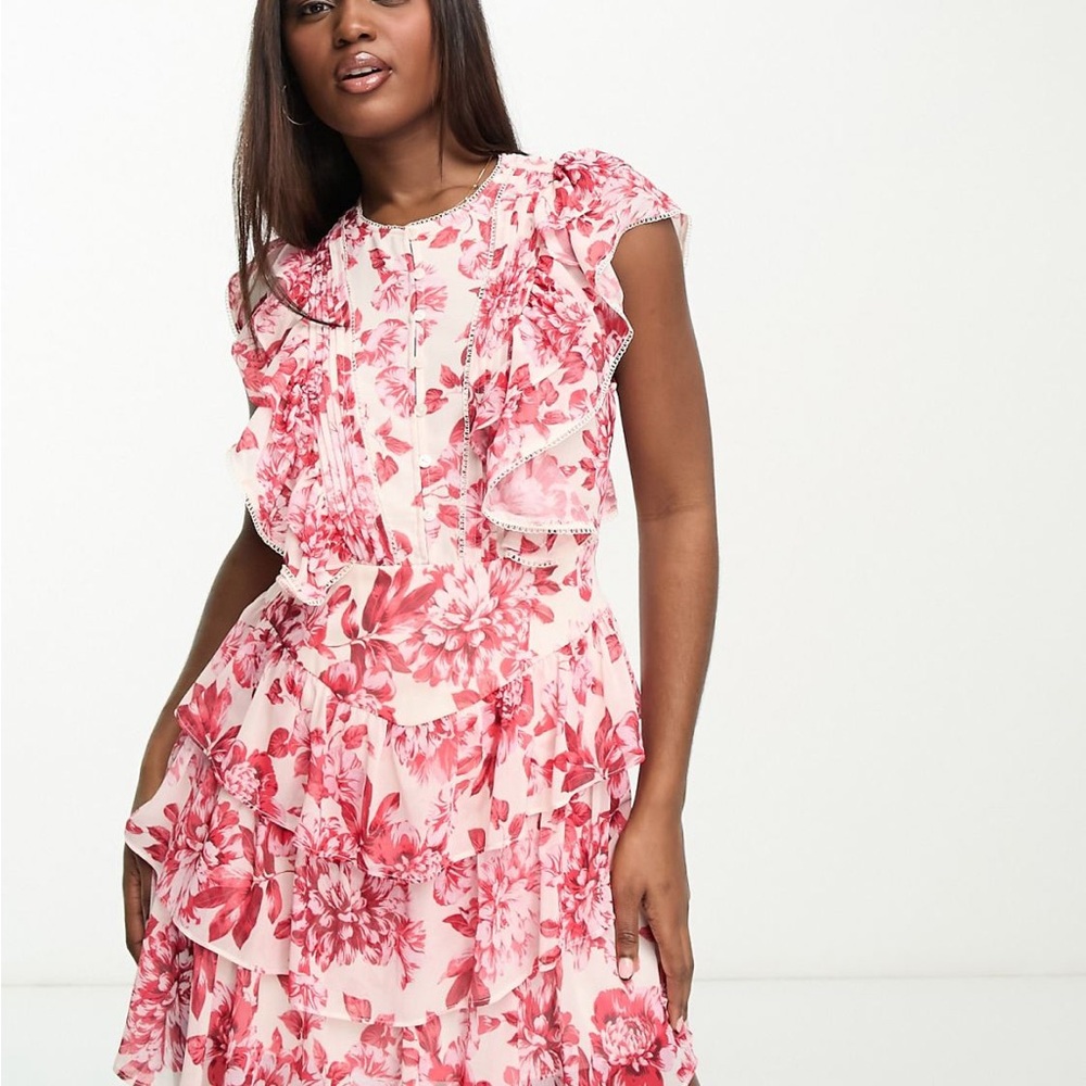 Astrid Ruffle Tiered Red Peony Blossom Dress